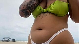 African girl flashes pussy to cheese seller on beach