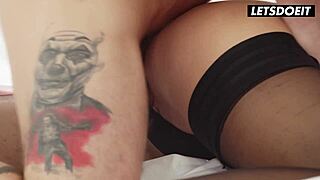 mia trejsi slips into stockings for a steamy day of sucking and licking with boyfriend