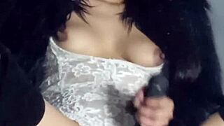 Blue says, 'Look at my big wet pussy, all ready for you with these toys.'