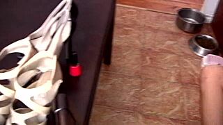 My step-sister in a short dress painting her nails