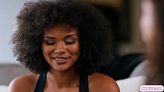 Ebony babe in lesbian threesome with bff and roommate, scissoring and fingering