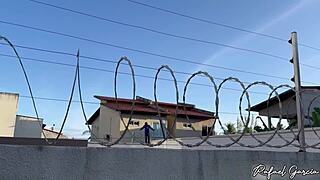 I caught my hot neighbor Dri Cordeiro playing with a sex machine in her yard