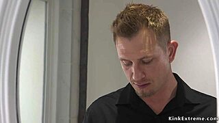 blonde in bondage enjoys pussy fucking