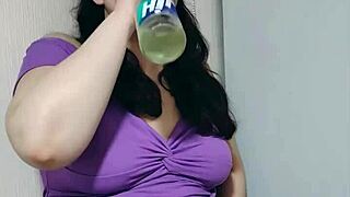 nicole plays shy while teasing before filling her chubby belly.