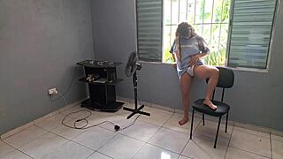 i caught my neighbor watching and put on a show playing with my pussy