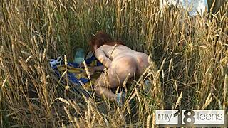 My18teen features a cute 18+ girl who goes for a walk in the field and masturbates her pussy with small natural tits