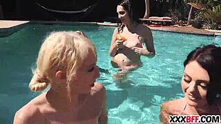 Best friends enjoy a pool party together