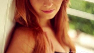 Amazing teen 18+ masturbates with legs spread.