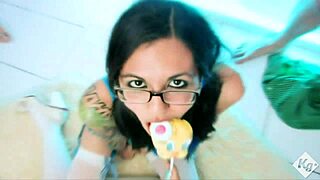 Tiny Asian Babe Gets Sprayed by Four Cocks