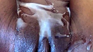 Dialogic young ebony slut says she loves being covered in cum