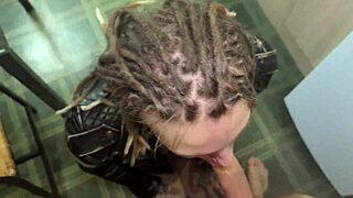 her leather jacket got him so hard, nearly broke table with doggystyle