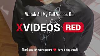 Hot handjob and huge cum on clothes pov