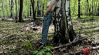 Beautiful Girl Fingers to Orgasm Near Birch in Forest