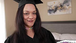 This girl next door got a wild grad gift. Step-dad surprised her with intense riding and creampie