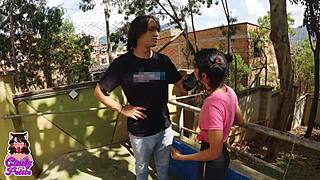 Teen accepts cardio lesson from tall guy outside