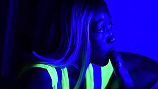 Black light blowjob at the shipyard on the clock, with big tits and monster cock action 😏