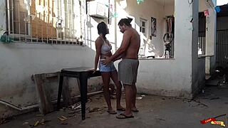 Babysitter teen 18+ enjoys backyard activities with natural tits