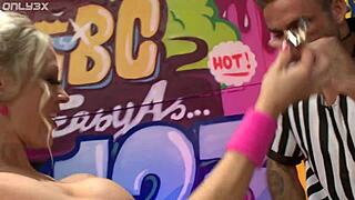 Referee Time Out: Cindy Behr Eats Out Charlie Monaco In Cheerleader Group Scene