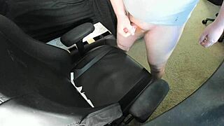 ginger explodes huge cum load on chair