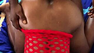 Hey, watch this hot black babe getting slammed doggystyle real quick