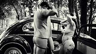 Retro interracial anal pounding in a classic Fusca car brings back wild memories.