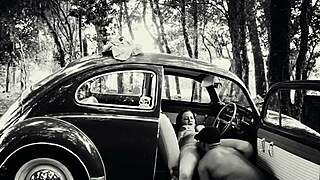 Retro interracial anal pounding in a classic Fusca car brings back wild memories.