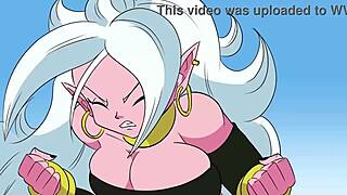 yamcha battles android 21 in an epic animated clash with intense action.
