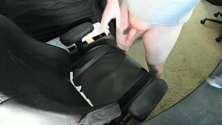 ginger explodes huge cum load on chair