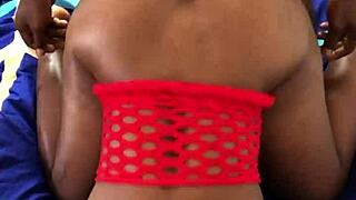 Hey, watch this hot black babe getting slammed doggystyle real quick