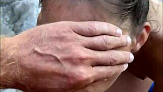 Sloppy teen model risks it all with a beach blowjob. POV backstage action gets intense.