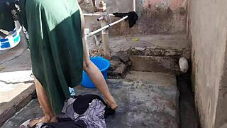 I saw the sexy big boobs bhabhi bathing in the bath, her wet pussy visible