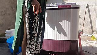 I saw the sexy big boobs bhabhi bathing in the bath, her wet pussy visible