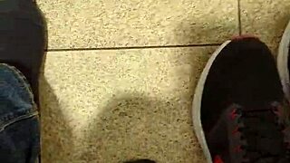 getting naked and masturbating in public toilet with big cock