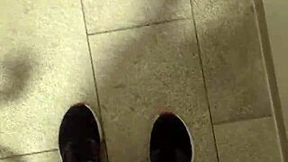 Naked wanking in public toilet, quite a sight