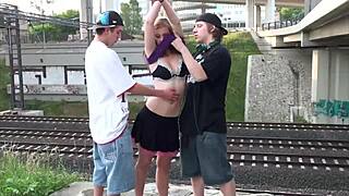 I got facial cum with Alexis Crystal in a wild public sex threesome gangbang orgy with 2 teen guys