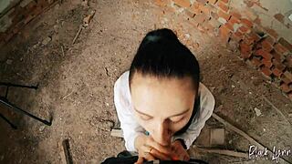 Long haired teen gets fucked in abandoned building POV