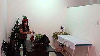 Beautiful Brunette Nurse Caught Decorating Doctor's Office, Turns Super Sexy And Hot.