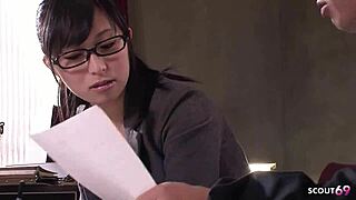 can you handle this japanese teen secretary? she's seducing an old ugly guy to suck his fat cock!