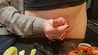 Crazy housewife cooks up kitchen sexual confines