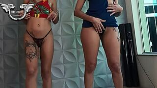 In this casual scene, friends change panties while you watch from below.