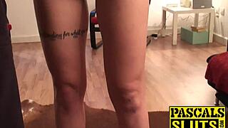 Sub girl with big boobs fucks with leash around her neck