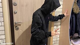 Sexy thief got caught and enjoyed intense fucking with blowjob and riding