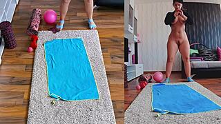 Dual Cam Naked Workout with Curvy Milf Spreading Big Ass