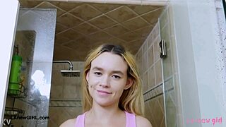 Sun-kissed model refreshes with a relaxing shower