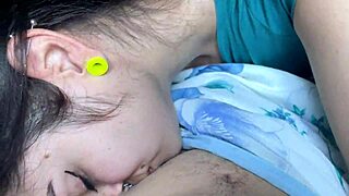 Slutty brunette with hard tits gives deep blowjob to big pink cock