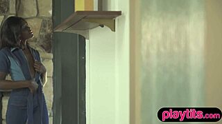 petite ebony model shows off her body in striptease