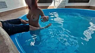 Latina amateur dances outdoors with monster cock at club pool