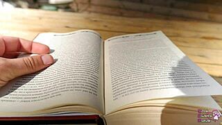 Teen gives undertable backyard blowjob to friend, taking mouthful of cum in nature pov