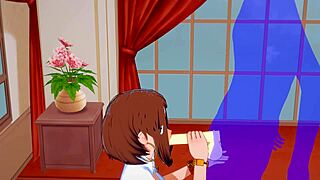 hey, uraraka gives a blowjob and gets fucked in this japanese anime game hentai