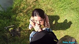 i fucked a french brunette with huge natural tits in their camping tent.